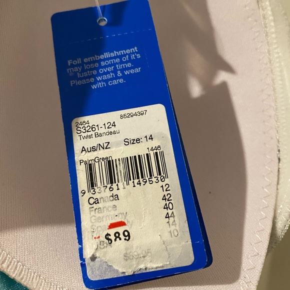 Seafolly 👀 BNWT ladies palm green striped twist bandeau removable strap s14 - Picture 2 of 3